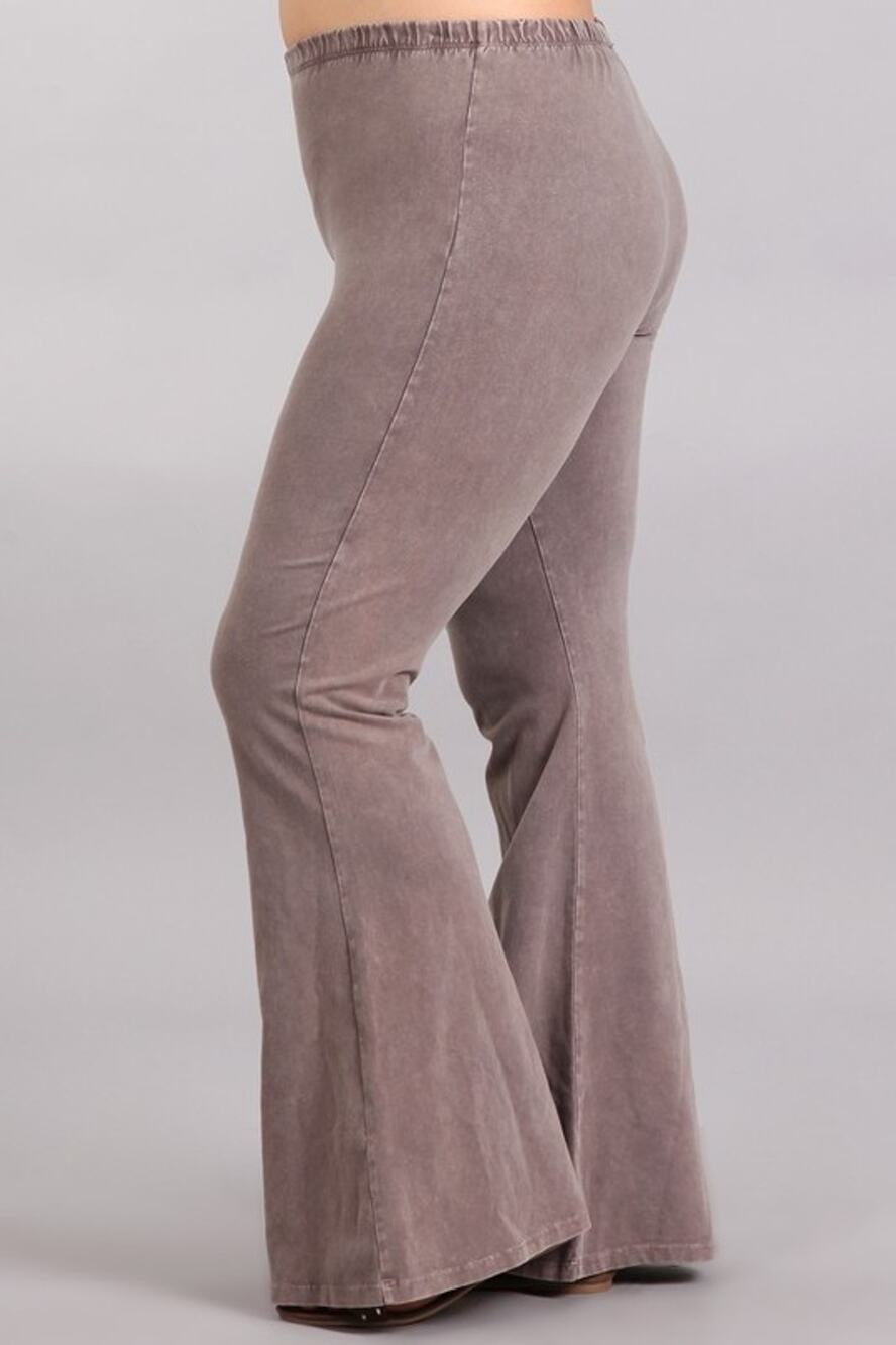Chatoyant Plus Size Mineral Wash Bell Bottoms Desert Taupe 1XL